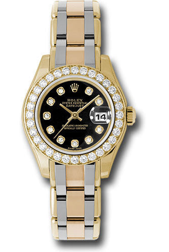 Rolex Yellow Gold Lady-Datejust Pearlmaster 29 Watch - 32 Diamond Bezel - Black Diamond Dial - 80298bic bkd