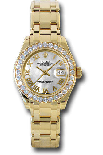 Rolex Yellow Gold Lady-Datejust Pearlmaster 29 Watch - 32 Diamond Bezel - Mother-Of-Pearl Roman Dial - 80298 mr