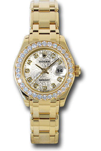 Rolex Yellow Gold Lady-Datejust Pearlmaster 29 Watch - 32 Diamond Bezel - Silver Jubilee Diamond Dial - 80298 sjd