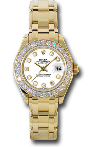 Rolex Yellow Gold Lady-Datejust Pearlmaster 29 Watch - 32 Diamond Bezel - White Diamond Dial - 80298 wd
