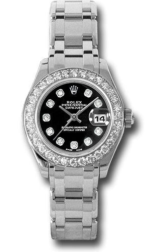 Rolex White Gold Lady-Datejust Pearlmaster 29 Watch - 32 Diamond Bezel - Black Diamond Dial - 80299 bkd