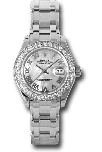 Rolex White Gold Lady-Datejust Pearlmaster 29 Watch - 32 Diamond Bezel - Mother-Of-Pearl Roman Dial - 80299 mr
