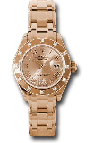Rolex Pink Gold Lady-Datejust Pearlmaster 29 Watch - 12 Diamond Bezel - Pink Champagne Diamond Roman Vi Roman Dial - 80315
