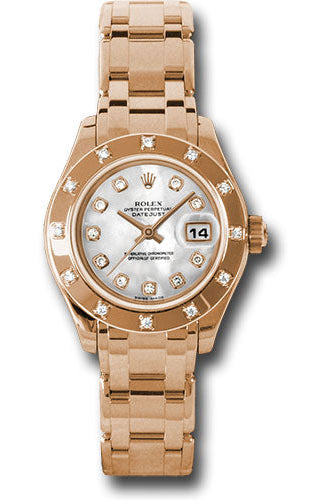 Rolex Pink Gold Lady-Datejust Pearlmaster 29 Watch - 12 Diamond Bezel - Mother-Of-Pearl Diamond Dial - 80315 md