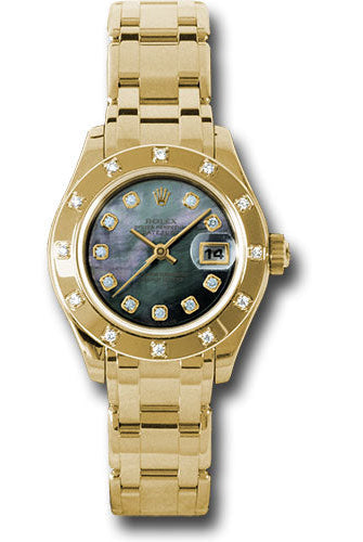Rolex Yellow Gold Lady-Datejust Pearlmaster 29 Watch - 12 Diamond Bezel - Dark Mother-Of-Pearl Diamond Dial - 80318 dkmd