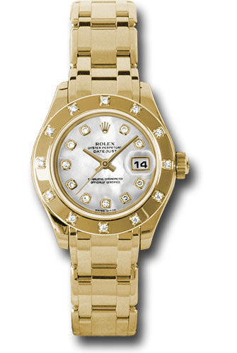 Rolex Yellow Gold Lady-Datejust Pearlmaster 29 Watch - 12 Diamond Bezel - Mother-Of-Pearl Diamond Dial - 80318 md