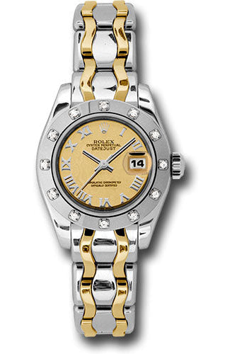 Rolex White Gold Lady-Datejust Pearlmaster 29 Watch - 12 Diamond Bezel - Champagne Mirror Roman Dial - 80319 chrbic