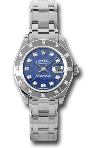 Rolex White Gold Lady-Datejust Pearlmaster 29 Watch - 12 Diamond Bezel - Sodalite Semi Precious Stone Diamond Dial - 80319