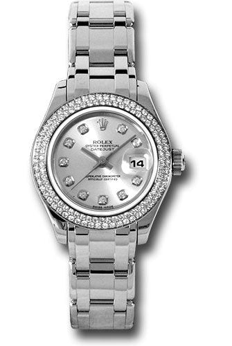 Rolex White Gold Lady-Datejust Pearlmaster 29 Watch - 116 Diamond Bezel - Silver Diamond Dial - 80339 sd