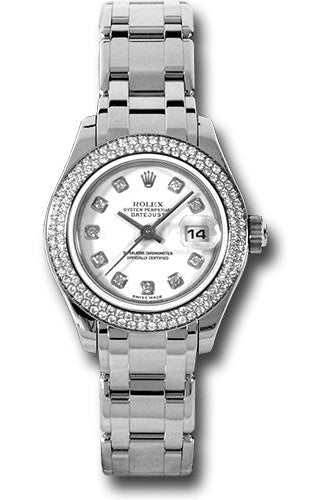 Rolex White Gold Lady-Datejust Pearlmaster 29 Watch - 116 Diamond Bezel - White Diamond Dial - 80339 wd