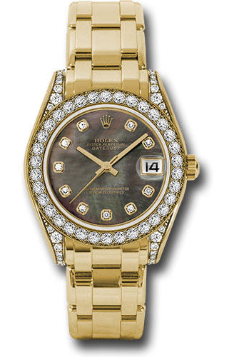 Rolex Yellow Gold Datejust Pearlmaster 34 Watch - 34 Diamond Bezel - Black Mother-Of-Pearl Diamond Dial - 81158 dkmd