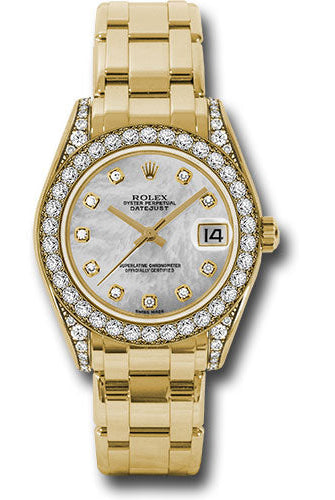 Rolex Yellow Gold Datejust Pearlmaster 34 Watch - 34 Diamond Bezel - White Mother-Of-Pearl Diamond Dial - 81158 md