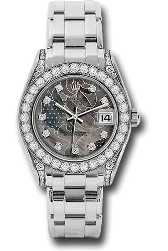 Rolex White Gold Datejust Pearlmaster 34 Watch - 34 Diamond Bezel - Goldust Dream Diamond Dial - 81159 gdd
