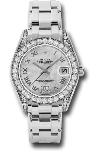 Rolex White Gold Datejust Pearlmaster 34 Watch - 34 Diamond Bezel - White Mother-Of-Pearl Roman Dial - 81159 mdr