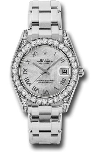 Rolex White Gold Datejust Pearlmaster 34 Watch - 34 Diamond Bezel - White Mother-Of-Pearl Roman Dial - 81159 mr