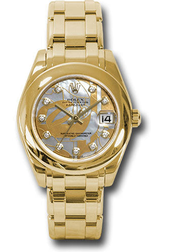 Rolex Yellow Gold Datejust Pearlmaster 34 Watch - Polished Bezel - Goldust Dream Mother-Of-Pearl Diamond Dial - 81208 gdd