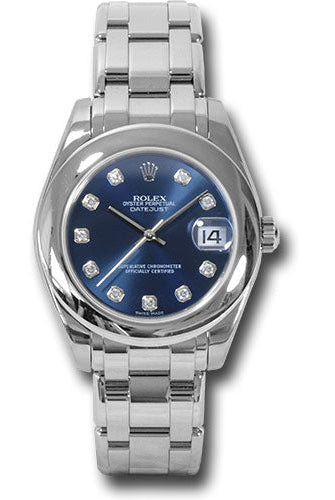 Rolex White Gold Datejust Pearlmaster 34 Watch - Domed Bezel - Blue Diamond Dial - 81209 bd