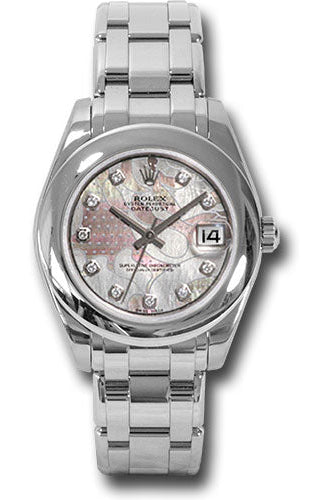 Rolex White Gold Datejust Pearlmaster 34 Watch - Domed Bezel - Goldust Dream Mother-Of-Pearl Diamond Dial - 81209 gdd