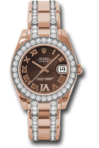 Rolex Everose Gold Datejust Pearlmaster 34 Watch - 32 Diamond Bezel - Chocolate Roman Dial - 81285 chodrdp