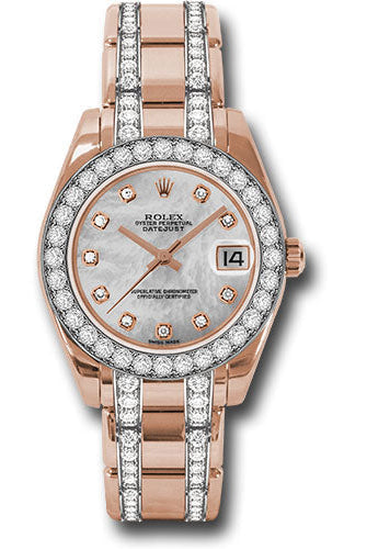 Rolex Everose Gold Datejust Pearlmaster 34 Watch - 32 Diamond Bezel - Mother-Of-Pearl Diamond Dial - 81285 mddp