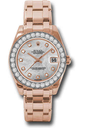Rolex Everose Gold Datejust Pearlmaster 34 Watch - 32 Diamond Bezel - Mother-Of-Pearl Diamond Dial - 81285 mdp