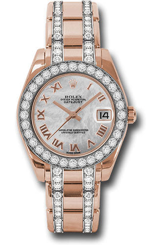 Rolex Everose Gold Datejust Pearlmaster 34 Watch - 32 Diamond Bezel - Mother-Of-Pearl Roman Dial - 81285 mrdp