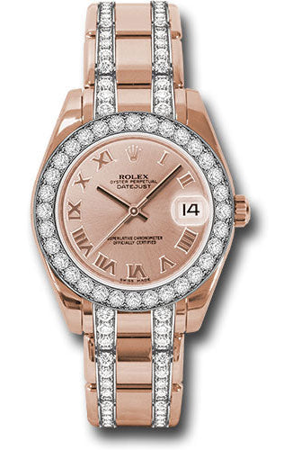 Rolex Everose Gold Datejust Pearlmaster 34 Watch - 32 Diamond Bezel - Pink Roman Dial - 81285 prdp