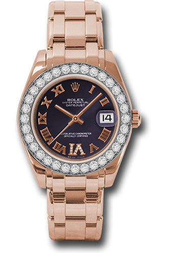 Rolex Everose Gold Datejust Pearlmaster 34 Watch - 32 Diamond Bezel - Purple Roman Dial - 81285 pudr6p
