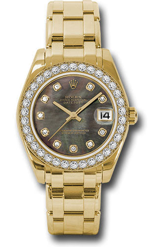 Rolex Yellow Gold Datejust Pearlmaster 34 Watch - 34 Diamond Bezel - Black Mother-Of-Pearl Diamond Dial - 81298 dkmd