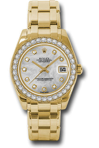 Rolex Yellow Gold Datejust Pearlmaster 34 Watch - 34 Diamond Bezel - White Mother-Of-Pearl Diamond Dial - 81298 md