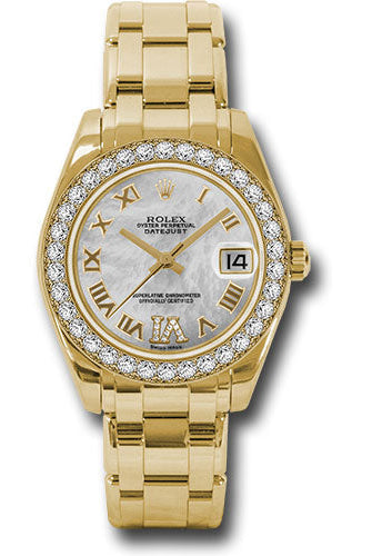 Rolex Yellow Gold Datejust Pearlmaster 34 Watch - 34 Diamond Bezel - White Mother-Of-Pearl Roman Dial - 81298 mdr