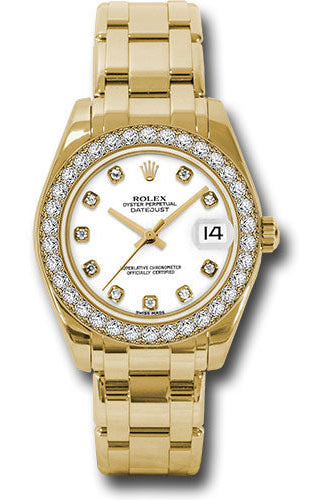 Rolex Yellow Gold Datejust Pearlmaster 34 Watch - 34 Diamond Bezel - White Diamond Dial - 81298 wd