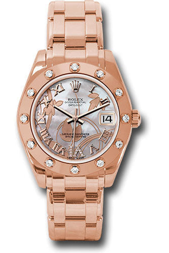 Rolex Everose Gold Datejust Pearlmaster 34 Watch - 12 Diamond Bezel - Goldust Dream Roman Dial - 81315 gdddr
