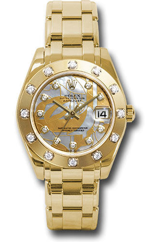 Rolex Yellow Gold Datejust Pearlmaster 34 Watch - 12 Diamond Bezel - Goldust Dream Mother-Of-Pearl Diamond Dial - 81318 gdd