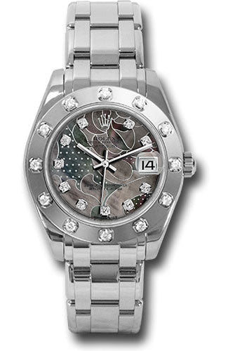 Rolex White Gold Datejust Pearlmaster 34 Watch - 12 Diamond Bezel - Goldust Dream Diamond Dial - 81319 gdd