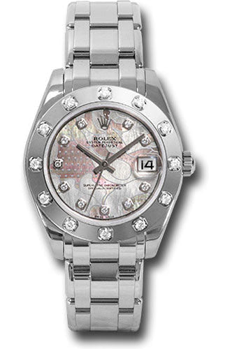 Rolex White Gold Datejust Pearlmaster 34 Watch - 12 Diamond Bezel - Pink Goldust Dream Diamond Dial - 81319 pgdd