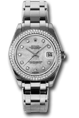 Rolex White Gold Datejust Pearlmaster 34 Watch - 116 Diamond Bezel - Mother-Of-Pearl Diamond Dial - 81339 md