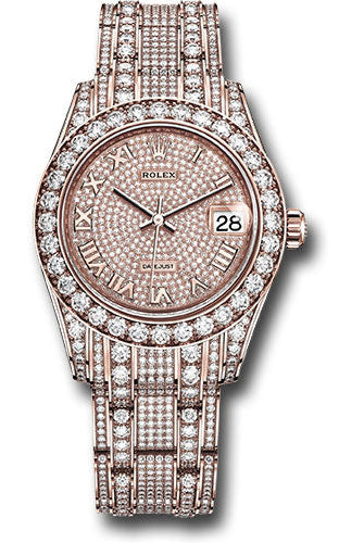 Rolex Everose Gold Pearlmaster 34 Watch - Diamond Lugs - Diamond Bezel - Diamond-Paved Roman Dial - Diamond Pearlmaster