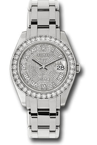 Rolex White Gold Datejust Pearlmaster 39 Watch - 36 Diamond Bezel - Diamond Paved Roman Dial - 86289 dpr