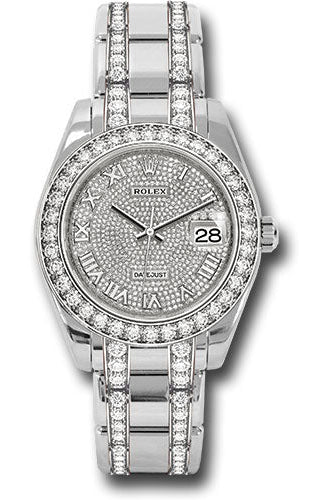 Rolex White Gold Oyster Perpetual Pearlmaster 39 Watch - Diamond Bezel - Diamond Paved Roman Dial - Diamond Bracelet - 86289