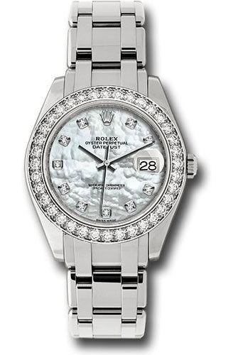 Rolex White Gold Datejust Pearlmaster 39 Watch - 36 Diamond Bezel - White Mother-Of-Pearl Diamond Dial - 86289 md