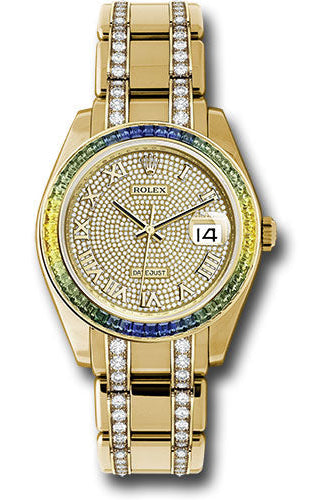 Rolex Yellow Gold Datejust Pearlmaster 39 Watch - 48 Blue To Green Gradient Baguette-Cut Sapphires Bezel - 18K Yellow Gold