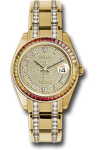 Rolex Yellow Gold Datejust Pearlmaster 39 Watch - 48 Orange To Yellow Gradient Baguette-Cut Sapphires Bezel - 18K Yellow