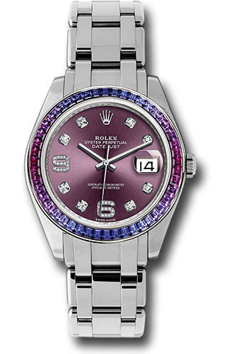 Rolex White Gold Datejust Pearlmaster 39 Watch - 48 Blue To Fuchsia Pink Gradient Baguette-Cut Sapphires Bezel - Red Grape