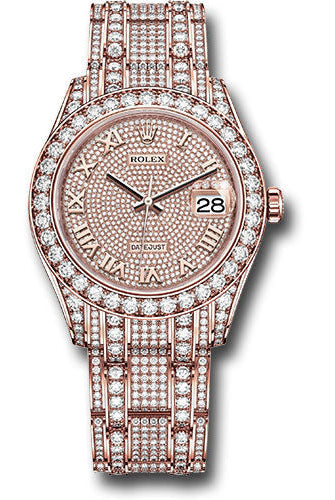 Rolex Everose Gold Pearlmaster 39 Watch - Diamond Lugs - Diamond Bezel - 713 Diamond Paved Roman Dial - Diamond Pearlmaster