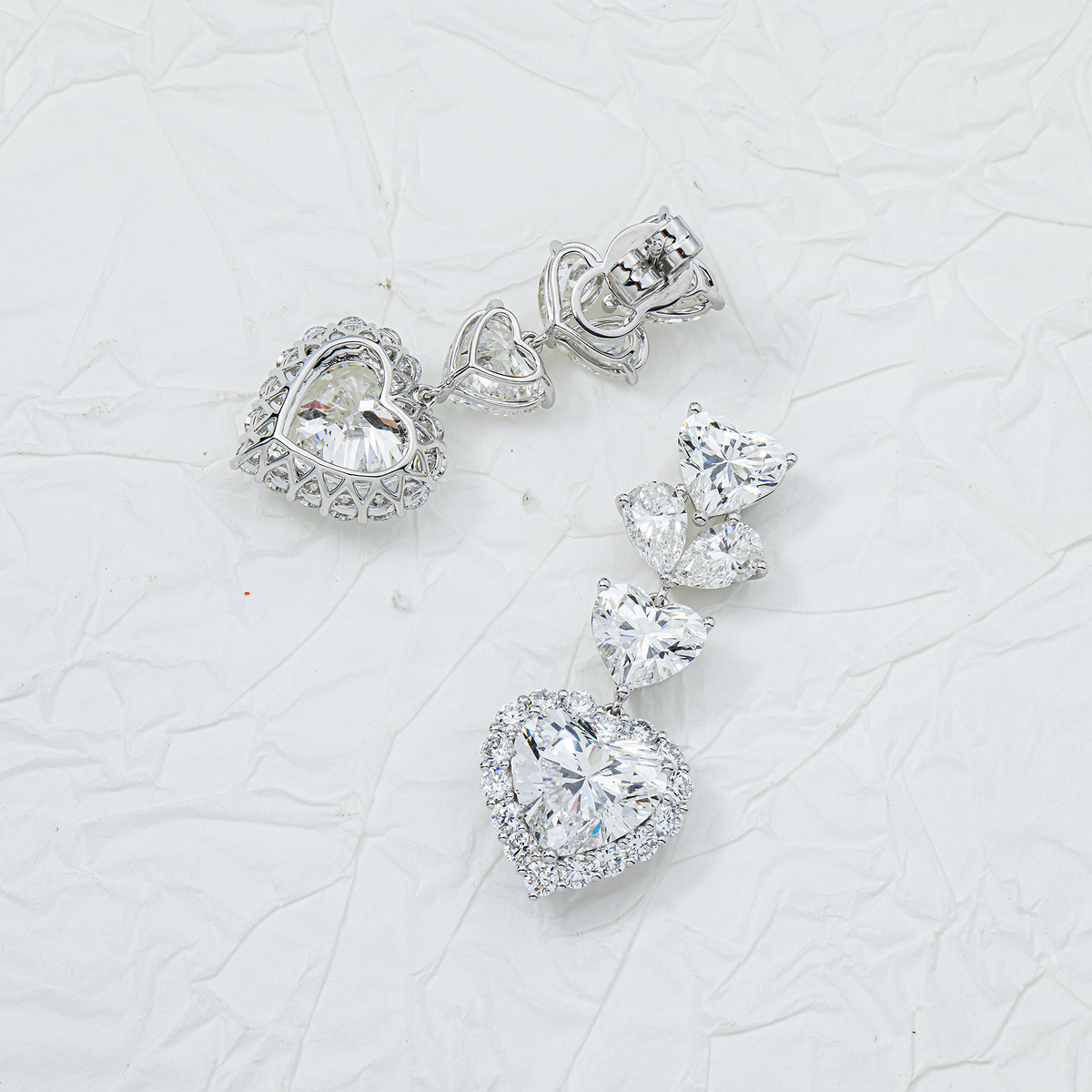 Lab Grown Heart Diamond Drop Earrings 18.02ctw in 10K white gold, additional view