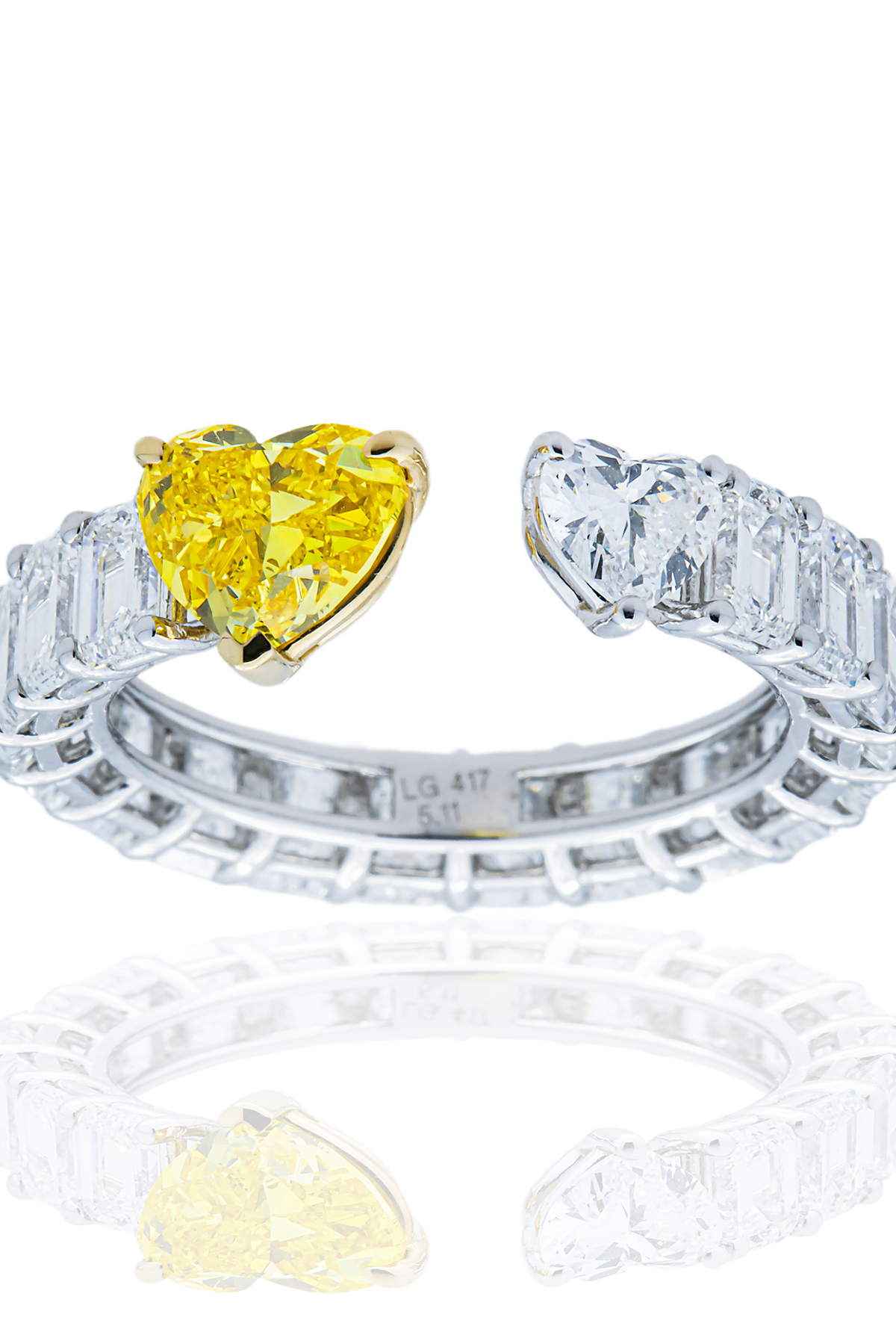 Lab Grown Fancy Yellow & White Heart Diamond Wrap Ring 5.11ctw in 10K White Gold