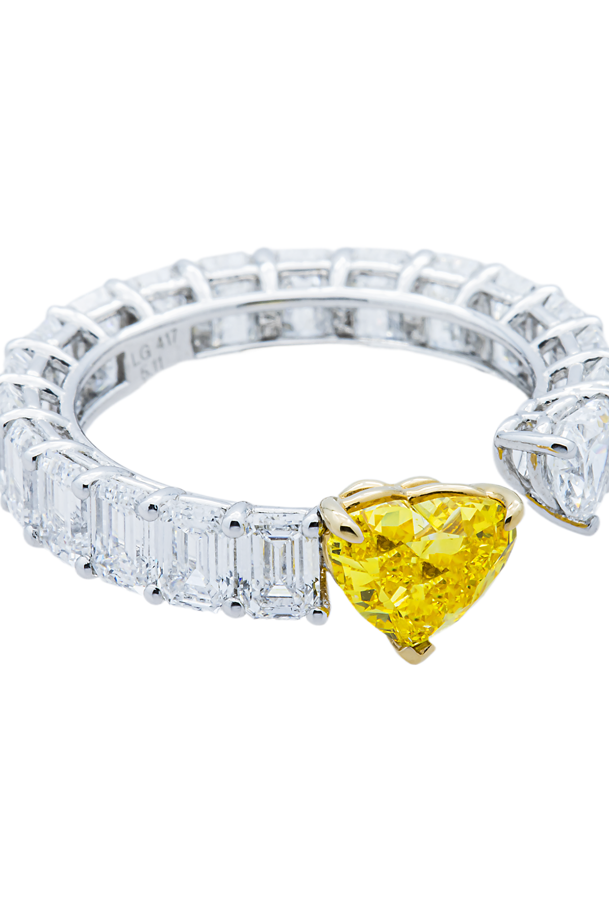 Lab Grown Fancy Yellow & White Heart Diamond Wrap Ring 5.11ctw in 10K White Gold, additional view