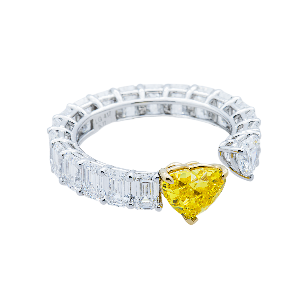 Lab Grown Fancy Yellow & White Heart Diamond Wrap Ring 5.11ctw in 10K White Gold, additional view