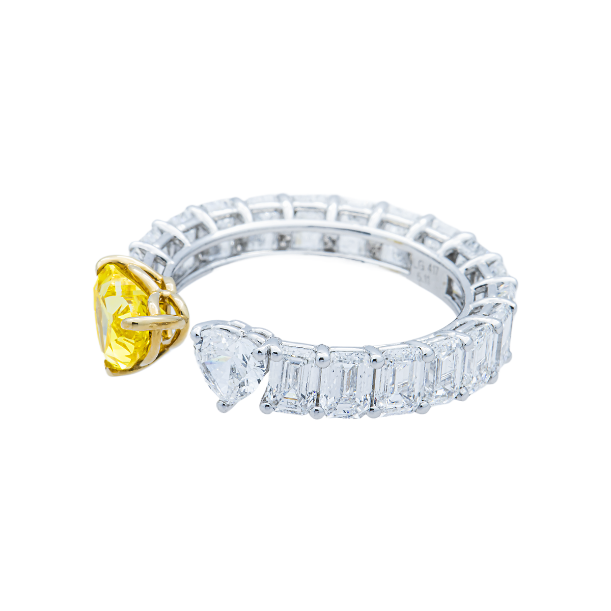 Lab Grown Fancy Yellow & White Heart Diamond Wrap Ring 5.11ctw in 10K White Gold, additional view